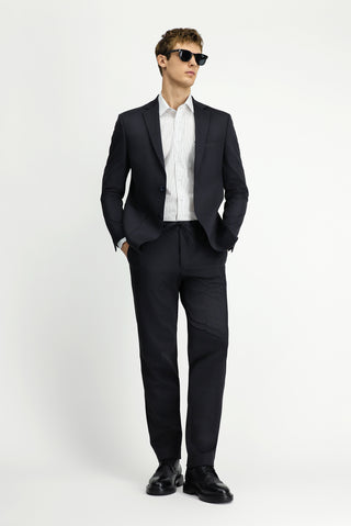  Siyah Lacivert Regular Fit Desenli Beli Lastikli İpli Takım Elbise