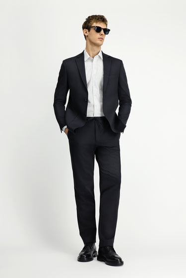 Siyah Lacivert Regular Fit Desenli Beli Lastikli İpli Takım Elbise