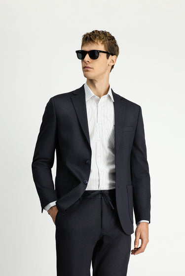 Siyah Lacivert Regular Fit Desenli Beli Lastikli İpli Takım Elbise