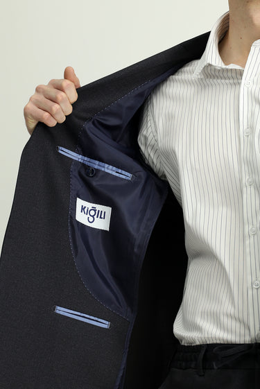 Siyah Lacivert Regular Fit Desenli Beli Lastikli İpli Takım Elbise