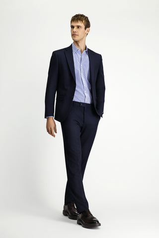  Orta Lacivert Regular Fit Klasik Desenli Çift Pantolonlu Takım Elbise