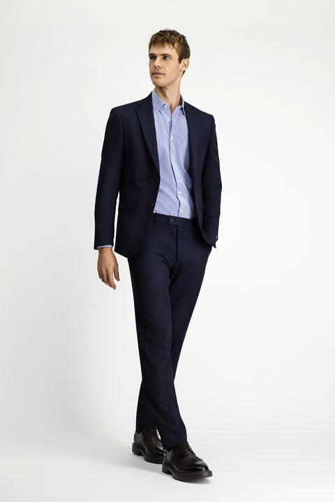 Orta Lacivert 6 Drop Regular Fit Standart Kesim Desenli Çift Pantolonlu Takım Elbise