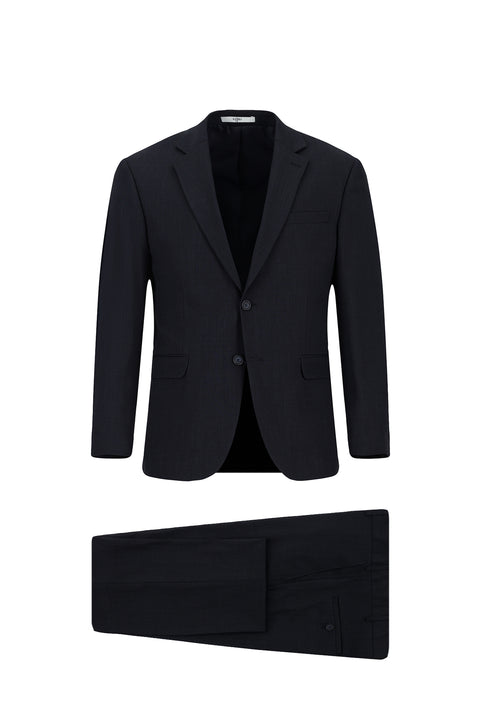 Orta Lacivert 6 Drop Regular Fit Standart Kesim Desenli Çift Pantolonlu Takım Elbise