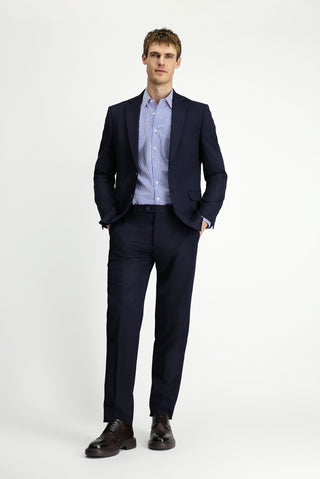  Orta Lacivert Regular Fit Klasik Desenli Çift Pantolonlu Takım Elbise