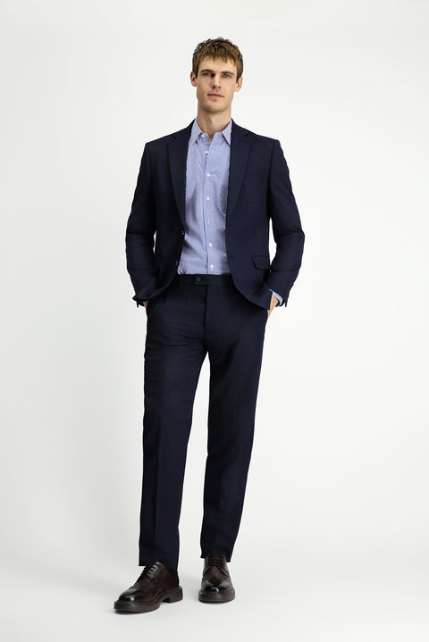 Orta Lacivert 6 Drop Regular Fit Standart Kesim Desenli Çift Pantolonlu Takım Elbise