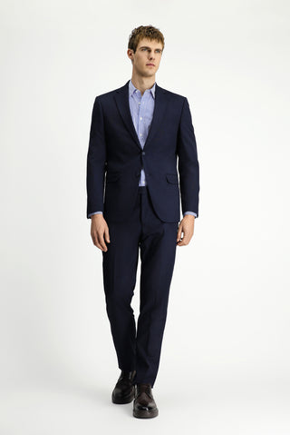  Orta Lacivert Regular Fit Klasik Desenli Çift Pantolonlu Takım Elbise