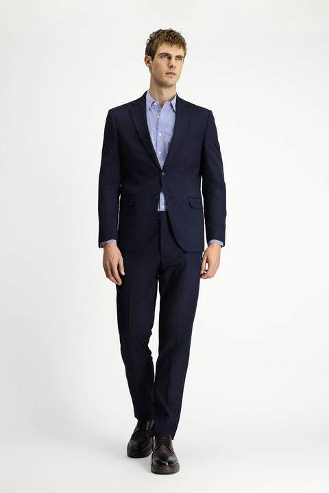 Orta Lacivert 6 Drop Regular Fit Standart Kesim Desenli Çift Pantolonlu Takım Elbise