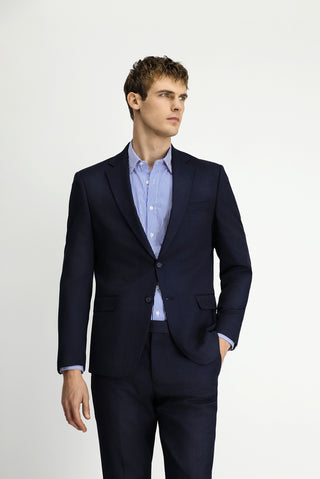  Orta Lacivert Regular Fit Klasik Desenli Çift Pantolonlu Takım Elbise