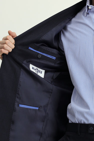 Orta Lacivert Regular Fit Klasik Desenli Çift Pantolonlu Takım Elbise