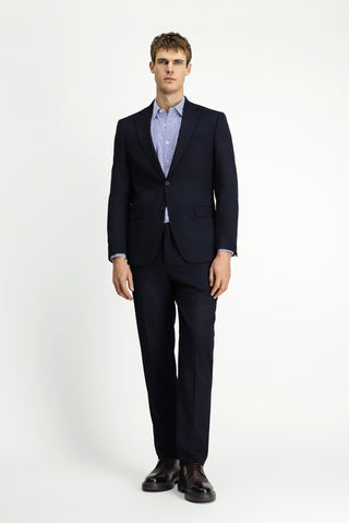  Koyu Lacivert Regular Fit Klasik Desenli Çift Pantolonlu Takım Elbise