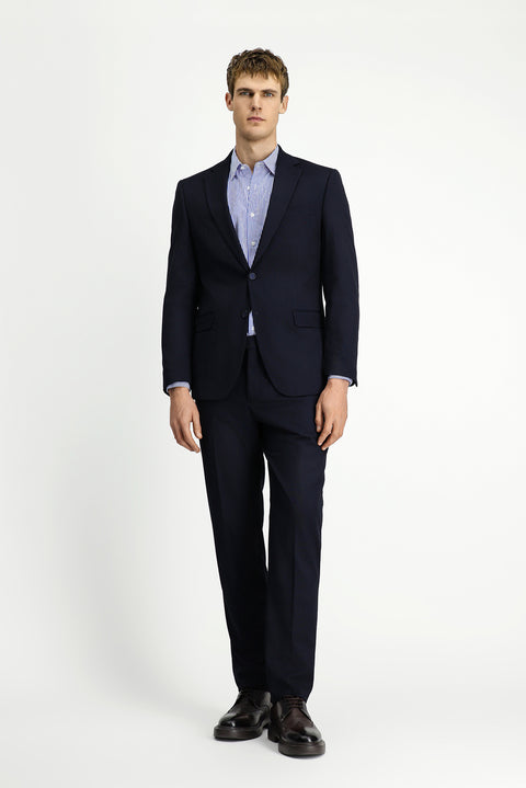 Koyu Lacivert 6 Drop Regular Fit Standart Kesim Desenli Çift Pantolonlu Takım Elbise