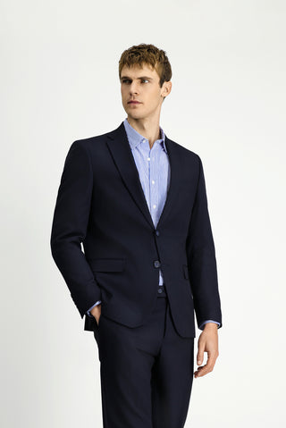  Koyu Lacivert Regular Fit Klasik Desenli Çift Pantolonlu Takım Elbise