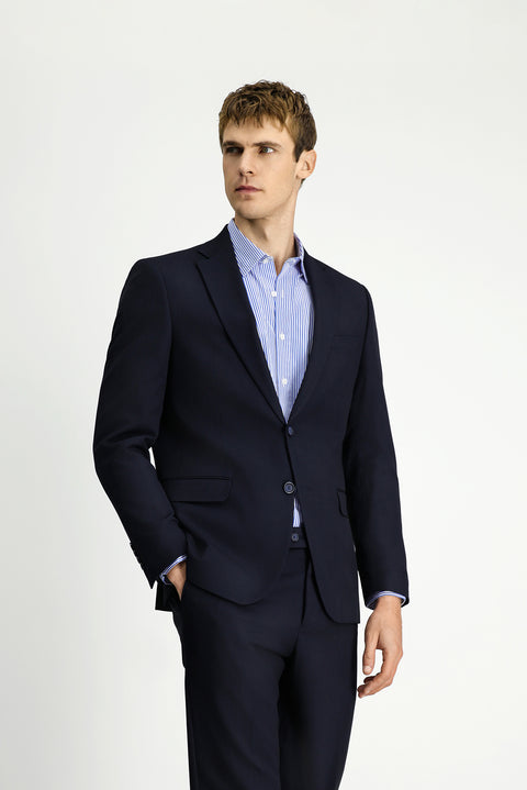 Koyu Lacivert 6 Drop Regular Fit Standart Kesim Desenli Çift Pantolonlu Takım Elbise