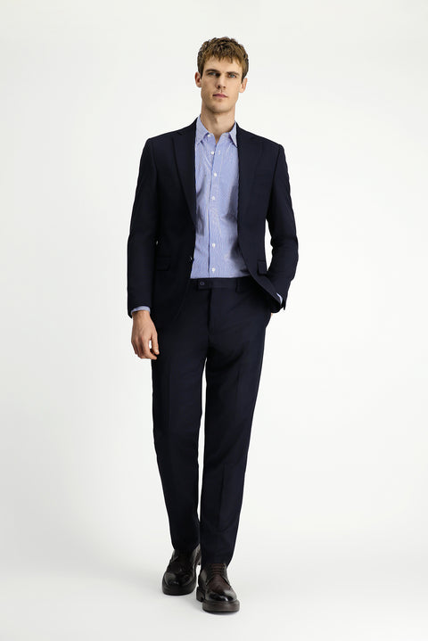 Koyu Lacivert 6 Drop Regular Fit Standart Kesim Desenli Çift Pantolonlu Takım Elbise