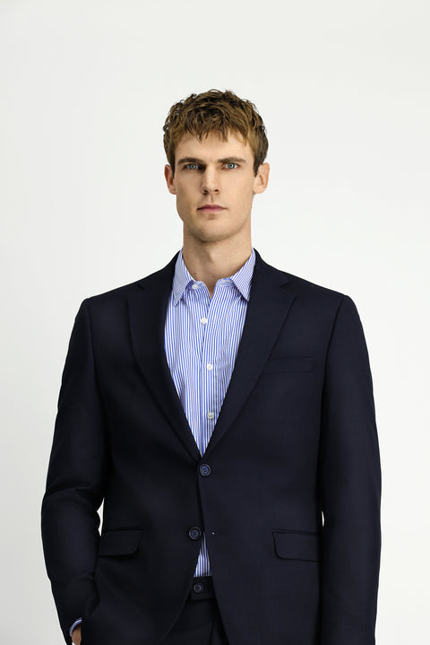 Koyu Lacivert 6 Drop Regular Fit Standart Kesim Desenli Çift Pantolonlu Takım Elbise