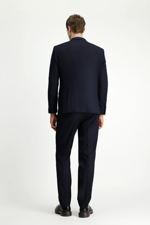 Koyu Lacivert 6 Drop Regular Fit Standart Kesim Desenli Çift Pantolonlu Takım Elbise