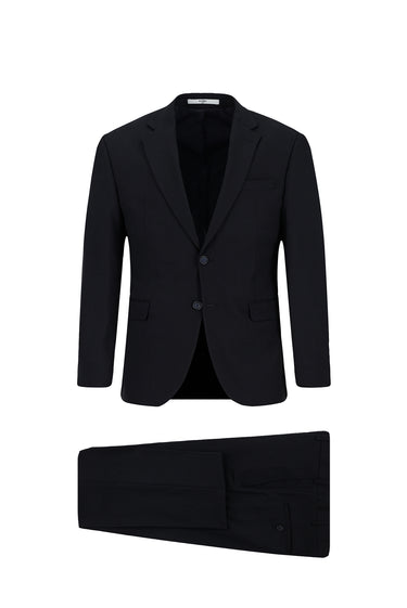 Koyu Lacivert Regular Fit Klasik Desenli Çift Pantolonlu Takım Elbise