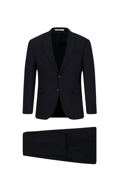 Koyu Lacivert 6 Drop Regular Fit Standart Kesim Desenli Çift Pantolonlu Takım Elbise