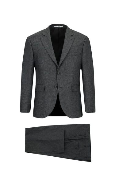 Açık Antrasit Relaxed Fit Rahat Kesim Desenli Çift Pantolonlu Klasik Takım Elbise