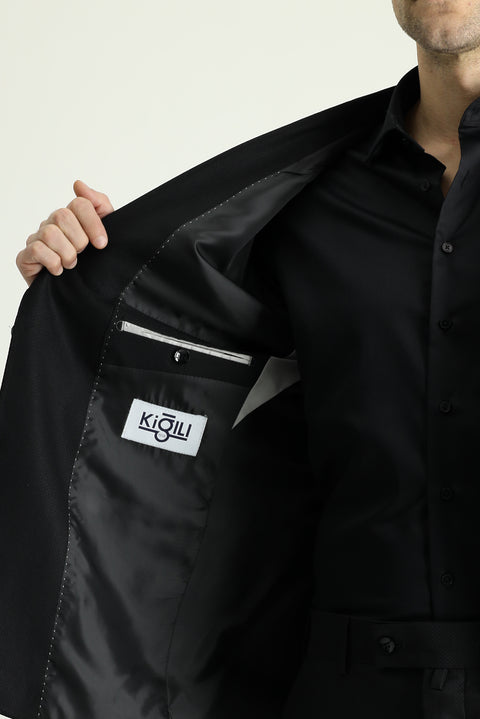 Siyah 8 Drop Muscle Fit Uzun Atletik Kesim Takım Elbise