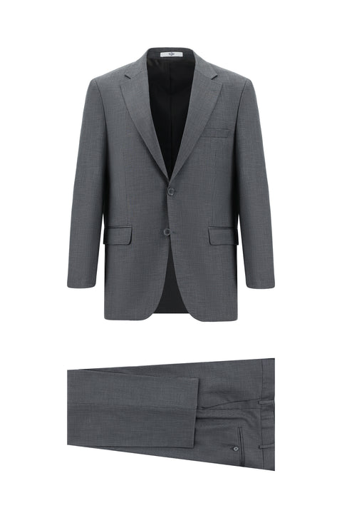 Orta Füme 4 Drop Relaxed Fit Rahat Kesim Desenli Takım Elbise