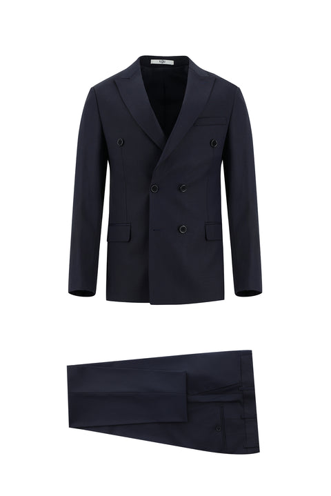 Siyah Lacivert 7 Drop Super Slim Fit Eksra Dar Kesim Fit Kruvaze Desenli Takım Elbise