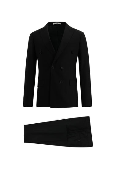  Siyah Super Slim Fit Ekstra Dar Kesim Kruvaze Takım Elbise