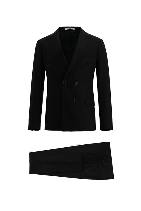 Siyah 7 Drop Super Slim Fit Eksra Dar Kesim Kruvaze Takım Elbise