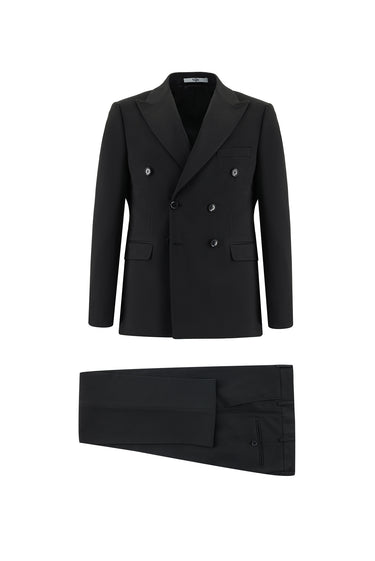  Siyah Slim Fit Dar Kesim Kruvaze Takım Elbise