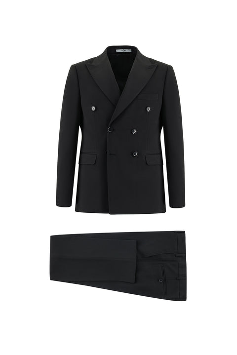 Siyah 7 Drop Slim Fit Dar Kesim Kruvaze Takım Elbise