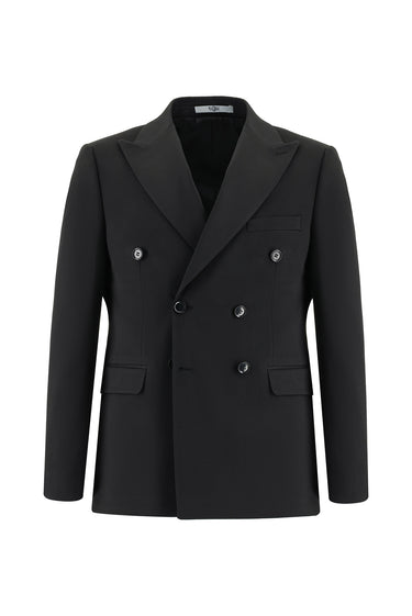  Siyah Slim Fit Dar Kesim Kruvaze Takım Elbise