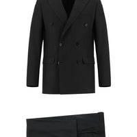 Siyah 7 Drop Slim Fit Dar Kesim Desenli Kruvaze Takım Elbise