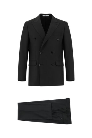  Siyah 7 Drop Slim Fit Dar Kesim Desenli Kruvaze Takım Elbise
