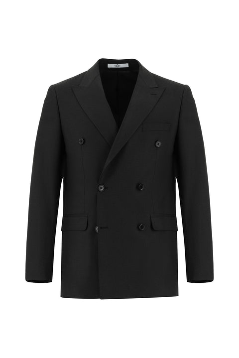Siyah 6 Drop Regular Fit Standart Kesim Desenli Kruvaze Takım Elbise