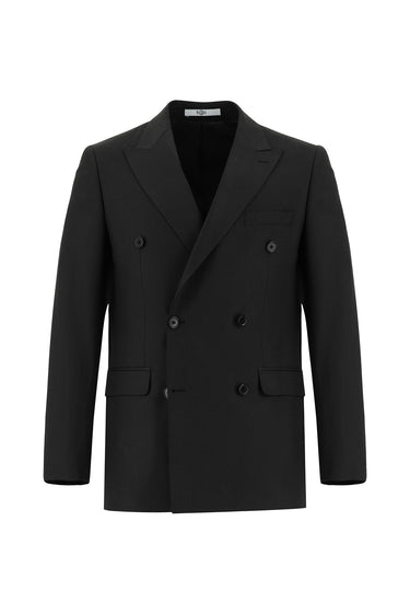 Siyah Regular Fit Desenli Kruvaze Takım Elbise