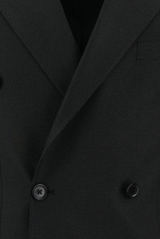  Siyah 7 Drop Slim Fit Dar Kesim Desenli Kruvaze Takım Elbise