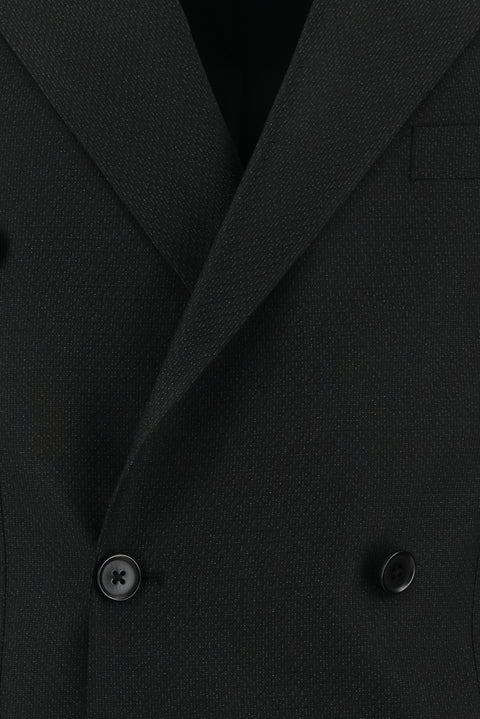 Siyah 7 Drop Slim Fit Dar Kesim Desenli Kruvaze Takım Elbise