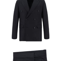 Koyu Lacivert Slim Fit Dar Kesim Desenli Kruvaze Takım Elbise