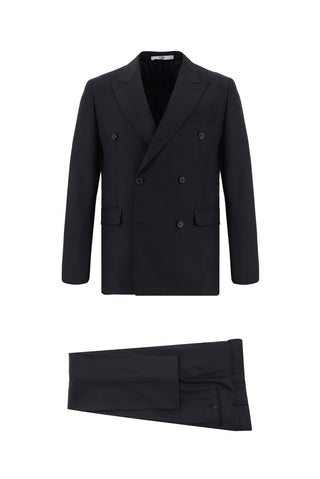 Koyu Lacivert 7 Drop Slim Fit Dar Kesim Desenli Kruvaze Takım Elbise