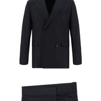 Dark Navy 7 Drop Slim Fit Patterned Double-Breasted Suit