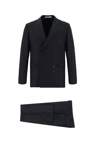  Koyu Lacivert Slim Fit Dar Kesim Desenli Kruvaze Takım Elbise