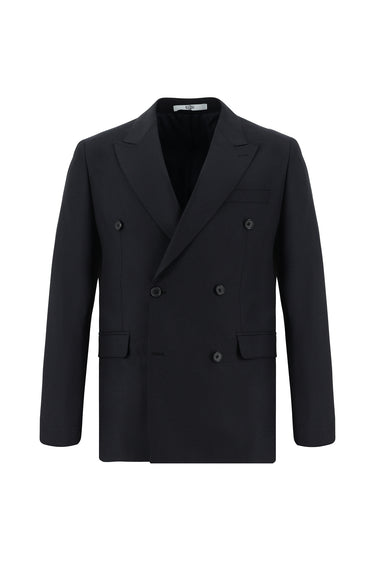  Koyu Lacivert Slim Fit Dar Kesim Desenli Kruvaze Takım Elbise