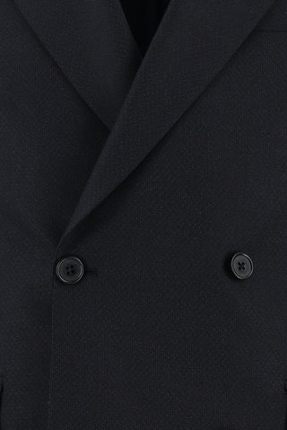  Koyu Lacivert 7 Drop Slim Fit Dar Kesim Desenli Kruvaze Takım Elbise