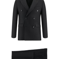 Black 6 Drop Regular Fit Standard Cut Patterned Double-Breasted Suit