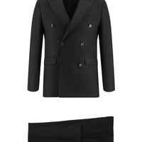 Siyah 7 Drop Slim Fit Dar Kesim Desenli Kruvaze Takım Elbise