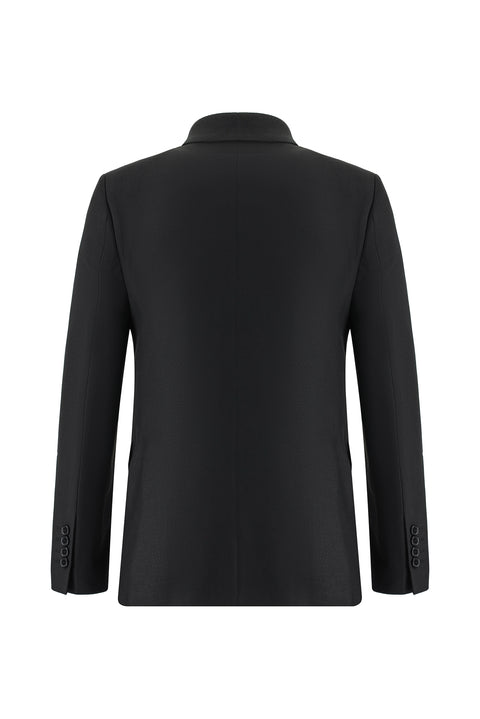 Siyah 7 Drop Slim Fit Dar Kesim Desenli Kruvaze Takım Elbise