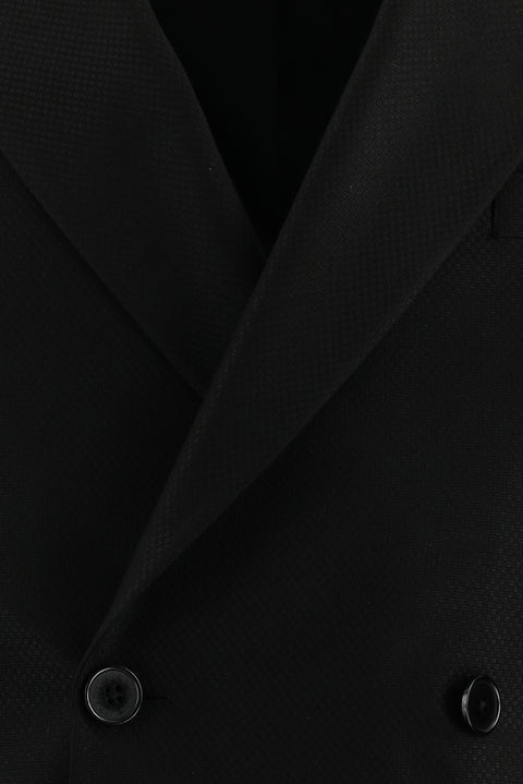 Siyah 7 Drop Slim Fit Dar Kesim Desenli Kruvaze Takım Elbise