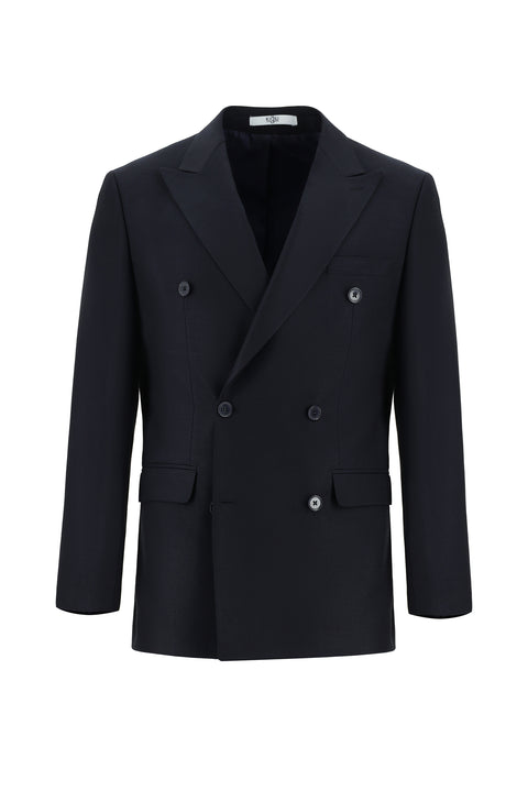 Koyu Lacivert 7 Drop Slim Fit Dar Kesim Desenli Kruvaze Takım Elbise