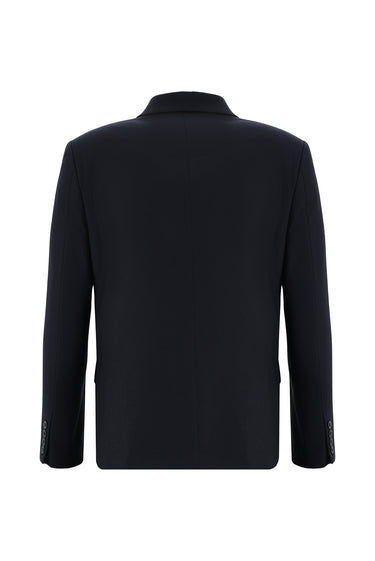 Koyu Lacivert Slim Fit Dar Kesim Desenli Kruvaze Takım Elbise