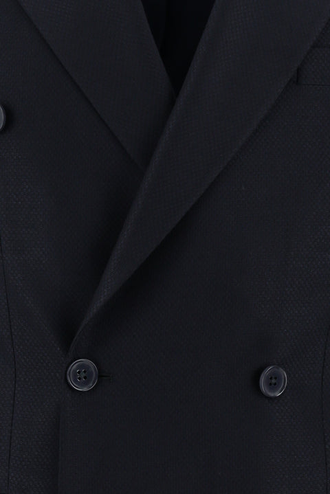 Koyu Lacivert 7 Drop Slim Fit Dar Kesim Desenli Kruvaze Takım Elbise